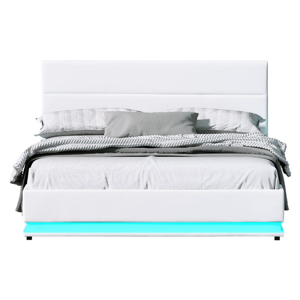 Artiss Lumi Queen Led Gas Lift Bed Frame - White – Auz Sales Online Artiss Bed Frame Queen Size Led Gas Lift White Lumi Product Image