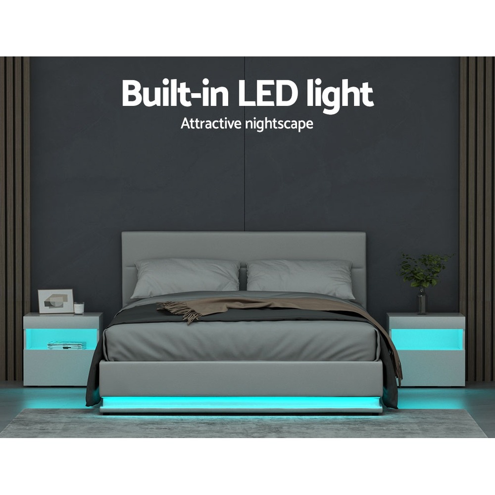 Artiss Lumi Queen Led Gas Lift Bed Frame - White – Auz Sales Online Artiss Bed Frame Queen Size Led Gas Lift White Lumi Product Image