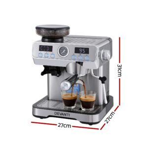 Devanti Coffee Machine Espresso Latte Maker With Grinder Milk Frother Steam Wand Product Image