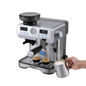 Devanti Coffee Machine Espresso Latte Maker With Grinder Milk Frother Steam Wand Product Image